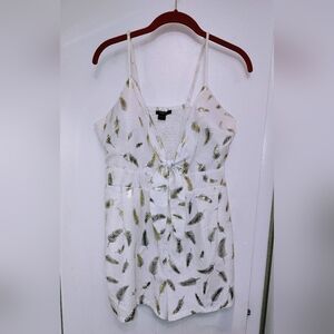 White Romper with Feather Print